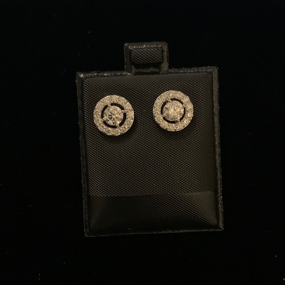 One Pair of 14K White Gold earrings containing all lab grown diamonds.